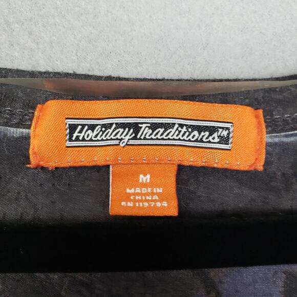 Holiday Traditions Size M Halloween AOP Top Black Cat Pumpkin Bats Spooky Scary - Picture 5 of 9